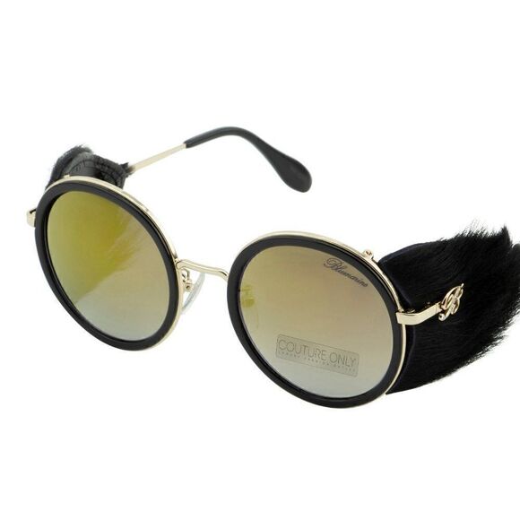New Blumarine Black & Gold Women Sunglasses Round SBM-109S-300G Faux-Fur Limited - Picture 7 of 14